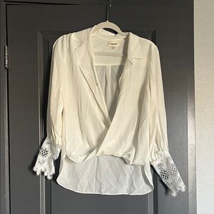 100% Silk White Crochet Sleeve Blouse